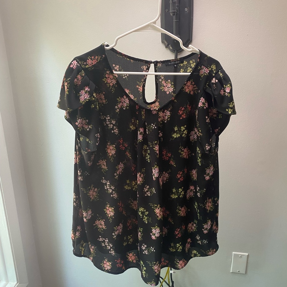 Papermoon, black blouse with flowers, 1x